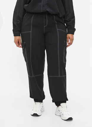 Zizzifashion Cargo trousers with contrast stitching, Black, Model image number 2