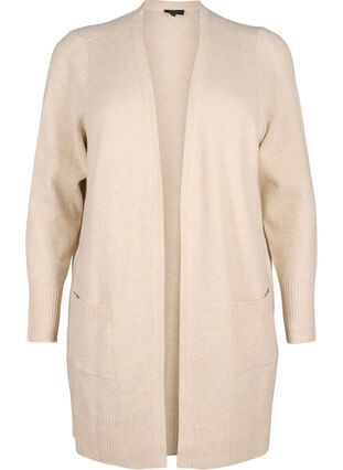 Zizzifashion Ribbed Knit Cardigan with Pockets, Pumice Stone Mel., Packshot image number 0