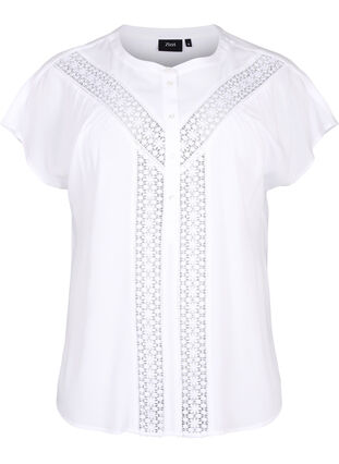 Zizzifashion Viscose blouse with lace trim, Bright White, Packshot image number 0