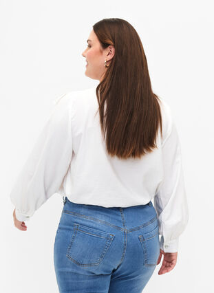 Zizzifashion Viscose shirt blouse with ruffles, Bright White, Model image number 1