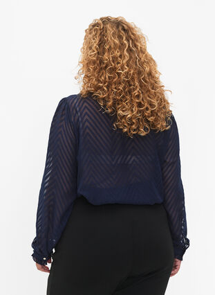 Zizzifashion Shirt blouse with ruffles and patterned texture, Navy Blazer, Model image number 1