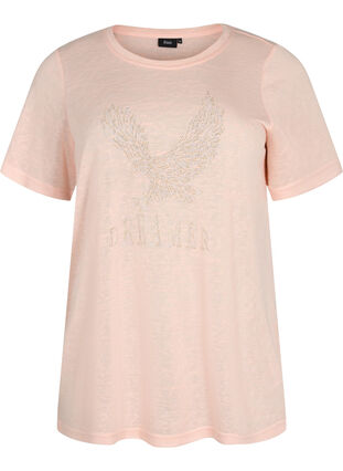 Zizzifashion T-shirt with studs and round neck, Pale Blush, Packshot image number 0