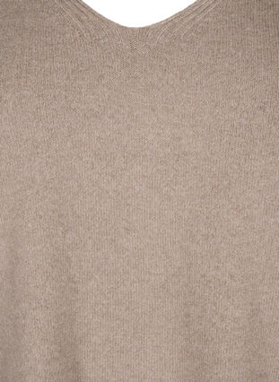 Zizzifashion Knitted blouse with V-neck, Desert Taupe Melange, Packshot image number 2