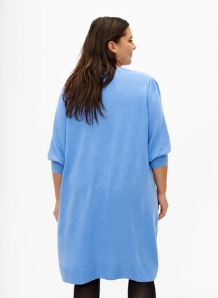 Zizzifashion Knitted dress with 3/4 puff sleeves, Blue B. /White Mel., Model image number 1