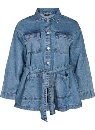 Zizzifashion Denim jacket with a tie belt, Blue Denim, Packshot image number 0