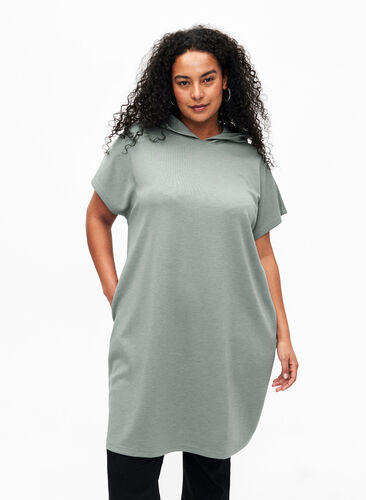 Zizzifashion Short sleeve sweat dress in modal mix, Chinois Green, Model image number 0