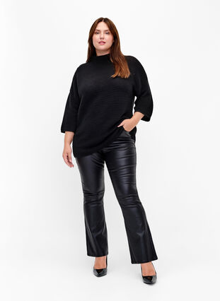 Zizzifashion Structured knit blouse with high neck, Black, Model image number 2