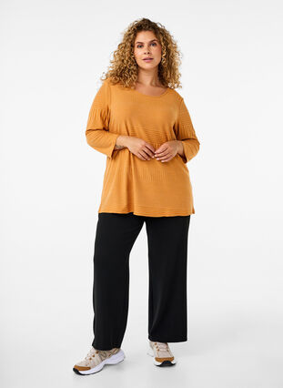 Zizzifashion Blouse with 3/4 sleeves and striped pattern, Sudan Brown Mel., Model image number 2