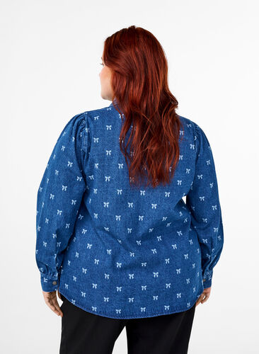 Zizzifashion Denim shirt with hearts, Denim Blue W. Wh.Bow, Model image number 1