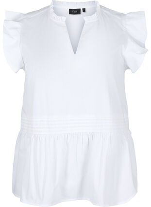 Zizzifashion Sleeveless top with pin-tuck and ruffle details, Bright White, Packshot image number 0