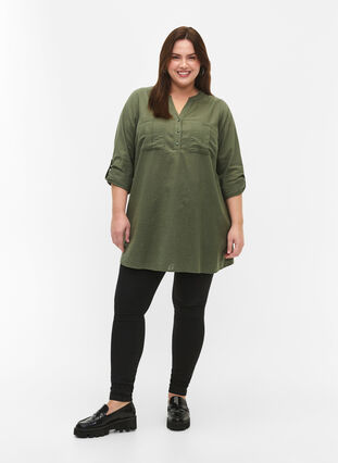 Zizzifashion Tunic in cotton with 3/4 sleeves, Thyme, Model image number 2