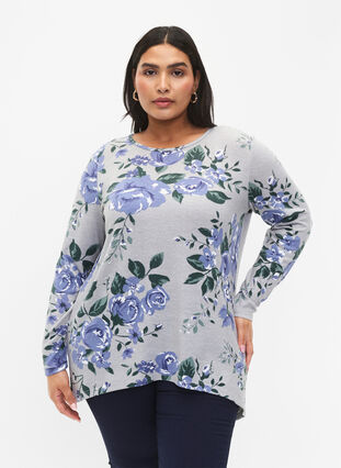 Zizzifashion Floral blouse with long sleeves, Light Mel. AOP, Model image number 0
