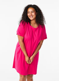 Cotton t-shirt dress, Bright Rose, Model