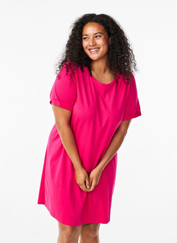 Zizzifashion Cotton t-shirt dress, Bright Rose, Model image number 0