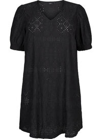 Short dress with v-neck and hole pattern