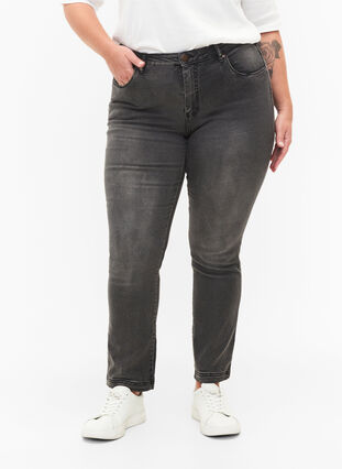Zizzifashion Slim fit Emily jeans with normal waist, Dark Grey Denim, Model image number 2