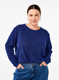 Melange blouse with round neck and long sleeves, Sodalite Blue, Model