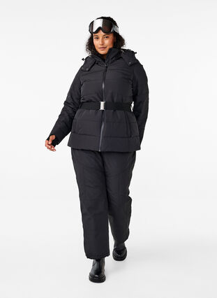 Zizzifashion Ski jacket with hood and belt, Black, Model image number 2