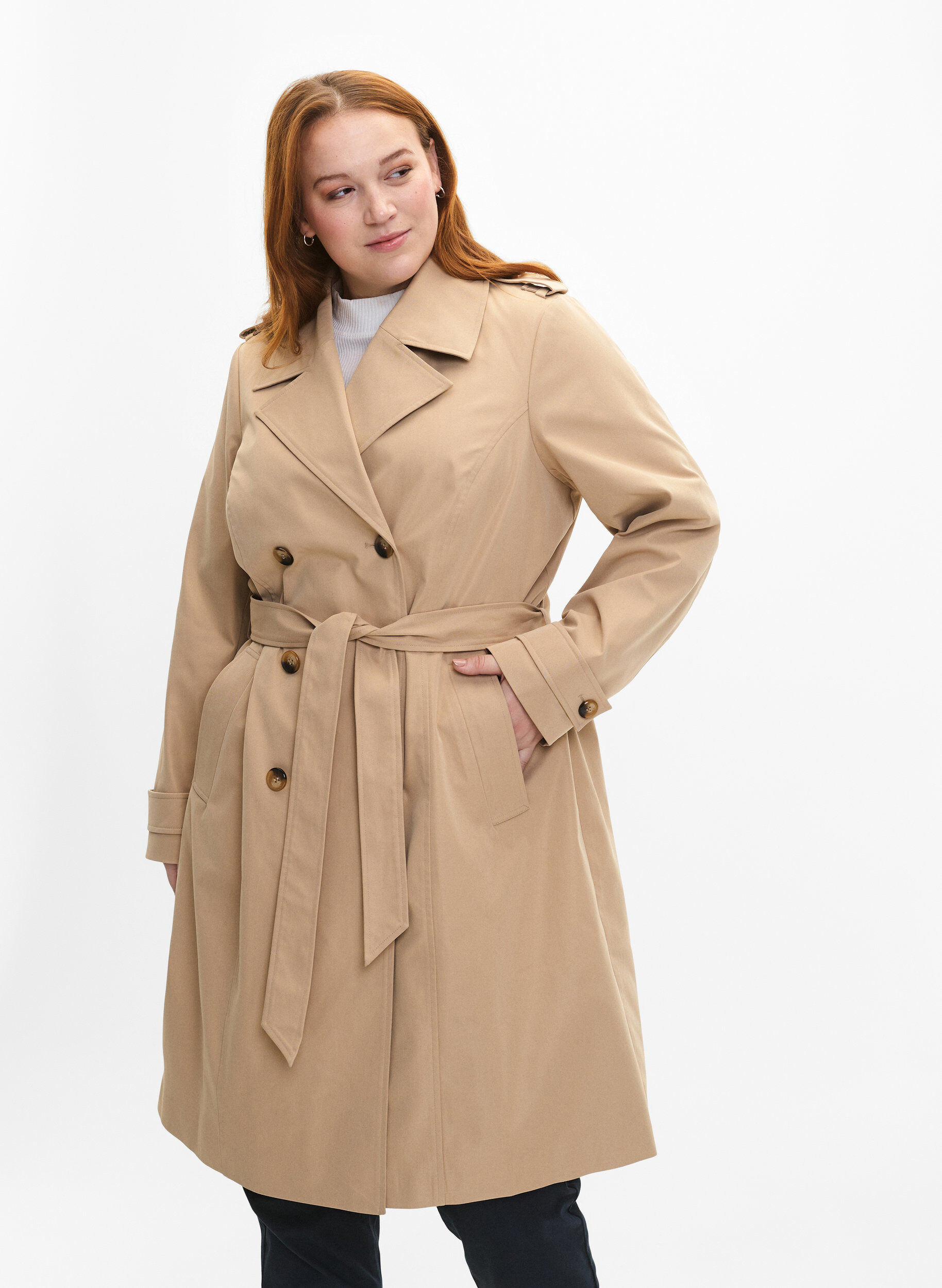 Trench coat with pockets and belt