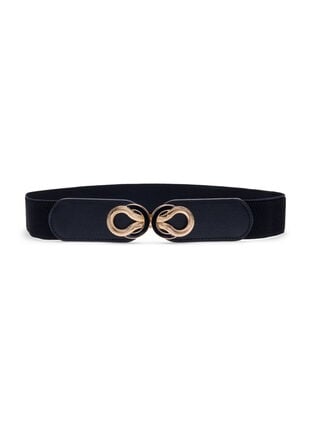 Zizzifashion Elasticated waist belt with gold details, Black, Packshot image number 0