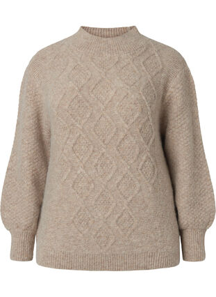 Zizzifashion Patterned knit sweater with turtleneck, Simply Taupe Mel., Packshot image number 0