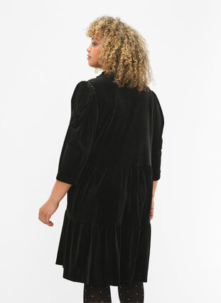 Zizzifashion Velour dress with ruffle collar and 3/4 sleeves, Black, Model image number 1