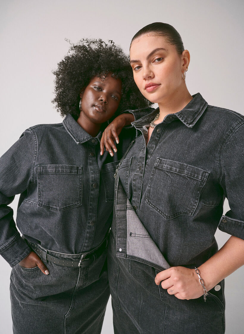 Denim shirt with buttons and chest pockets, Dark Grey Denim, Image