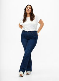 High-waisted Ellen bootcut jeans, Dark Blue, Model