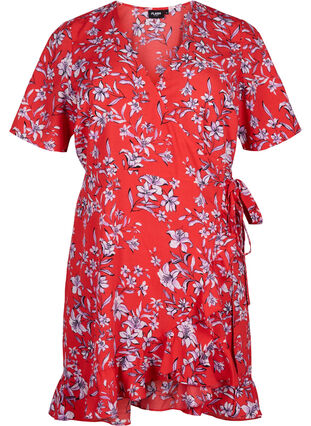 FLASH - Wrap dress with short sleeves, Poinsettia Flower, Packshot image number 0