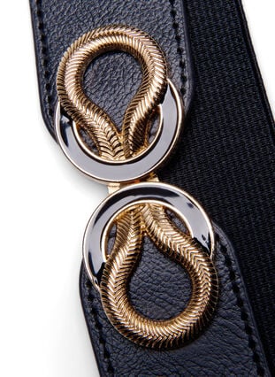 Zizzifashion Elasticated waist belt with gold details, Black, Packshot image number 2