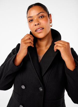 Zizzifashion A-line wool coat with pockets, Black, Model image number 2