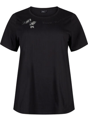 Zizzifashion Organic cotton T-shirt with bow detail, Black, Packshot image number 0