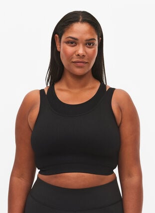 Seamless sports bra with double layer - Black - Sz. 42-60 - Zizzifashion