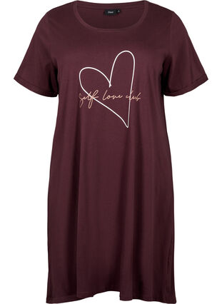 Zizzifashion Short-sleeved nightgown in organic cotton (GOTS), Fudge W. Self-Love, Packshot image number 0