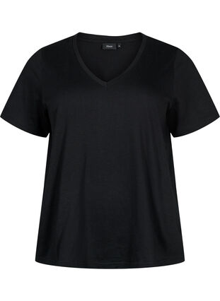 Zizzifashion Short sleeve basic t-shirt with v-neck, Black, Packshot image number 0