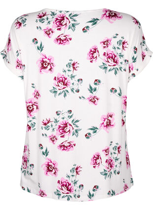 Zizzifashion Floral viscose blouse with short sleeves, White Pink AOP, Packshot image number 1