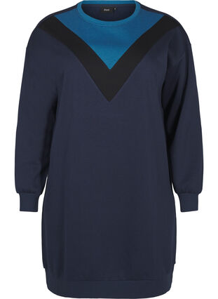 Zizzifashion Long sweatshirt with colourblock, Navy B. Color Block, Packshot image number 0