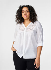 FLASH - Shirt with crochet detail, Bright White, Model