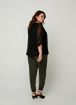 Viscose blouse with 3/4 length sleeves - Black - Sz. 42-60 - Zizzifashion