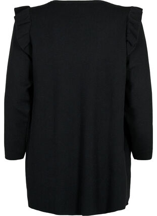 Zizzifashion Knit cardigan with frills and pockets, Black, Packshot image number 1