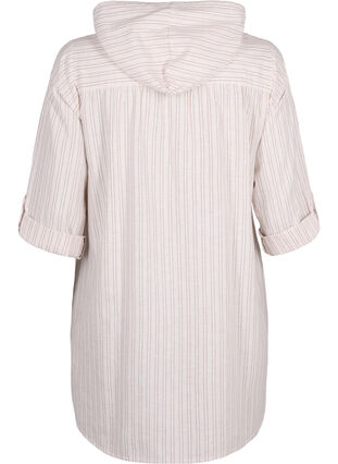 Zizzifashion Hooded tunic in cotton and linen, Wh. Sandshell Stripe, Packshot image number 1