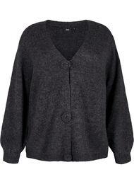 Short knitted cardigan with flower buttons, Dark Grey Melange, Packshot