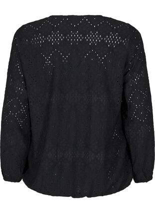 Zizzifashion Long-sleeved blouse with V-neck and hole pattern, Black, Packshot image number 1