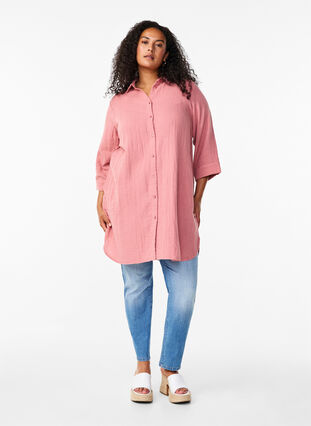 Zizzifashion Long shirt in cotton muslin, Old Rose, Model image number 2