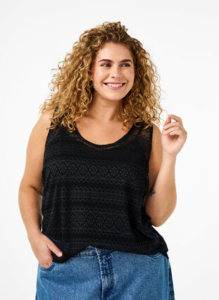 Sleeveless top with hole pattern, Black, Model image number 0