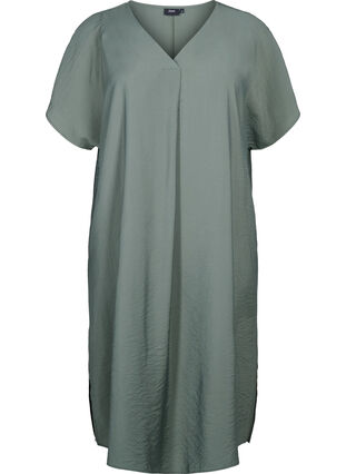 Zizzifashion V-neck dress in viscose, Thyme, Packshot image number 0