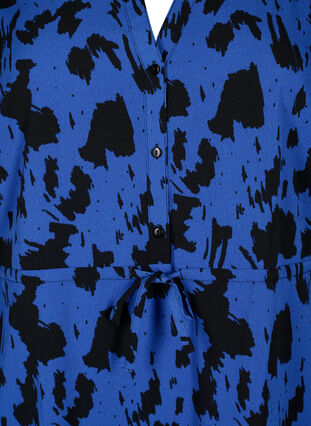 Zizzifashion Printed dress with drawstring at the waist, Black Blue AOP, Packshot image number 2