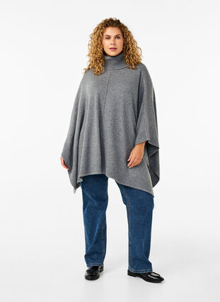 Zizzifashion Poncho with high neck, Medium Grey Melange, Model image number 2