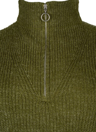 Zizzifashion FLASH - Knitted sweater with high neck and zipper, Dark Olive Mel., Packshot image number 2