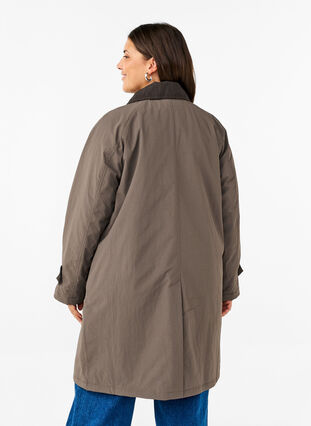 Zizzifashion Transitional coat with velvet collar and pockets, Chocolate Chip, Model image number 1